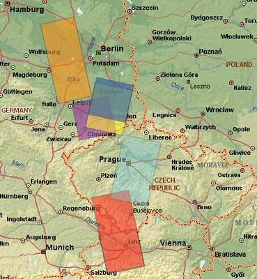 Areas captured by ESA spacecraft to support flood relief