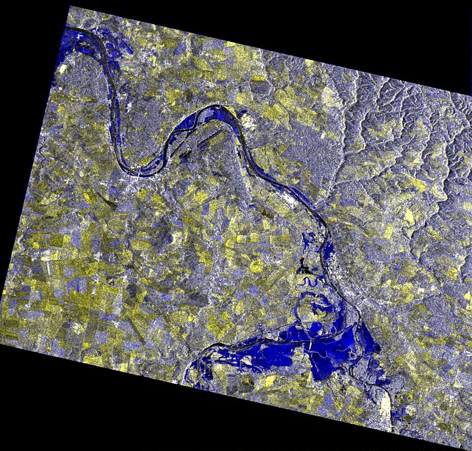 ERS-2 multitemporal synthetic aperture radar image of the August 2002 flooding north of Prague