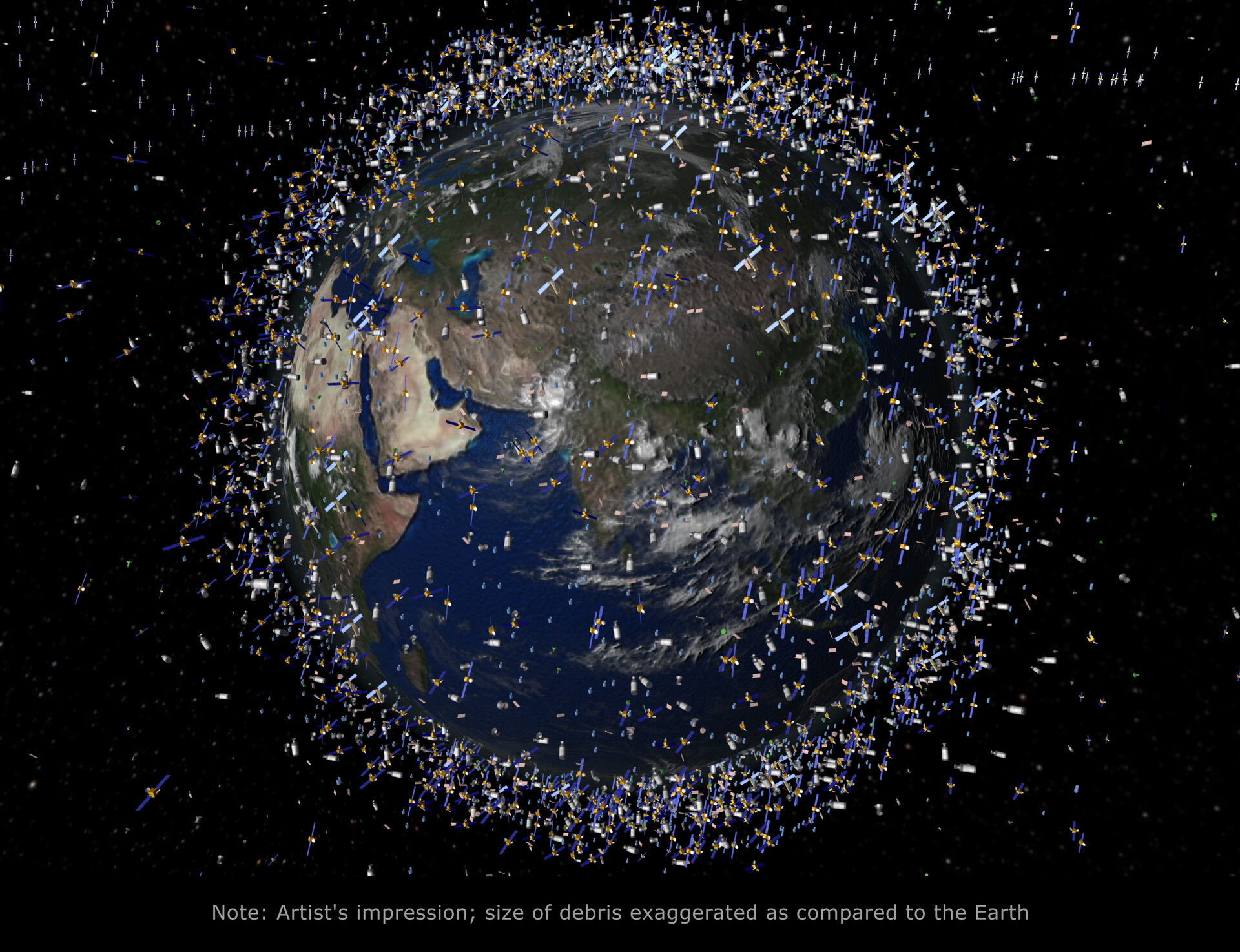 Debris objects - mostly debris - in low Earth orbit (LEO) - view over the equator