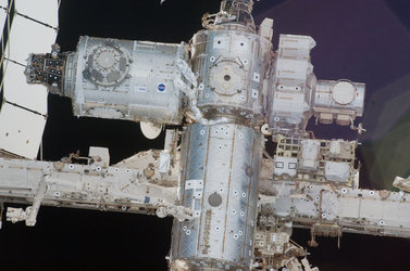 A close-up view of a portion of the ISS
