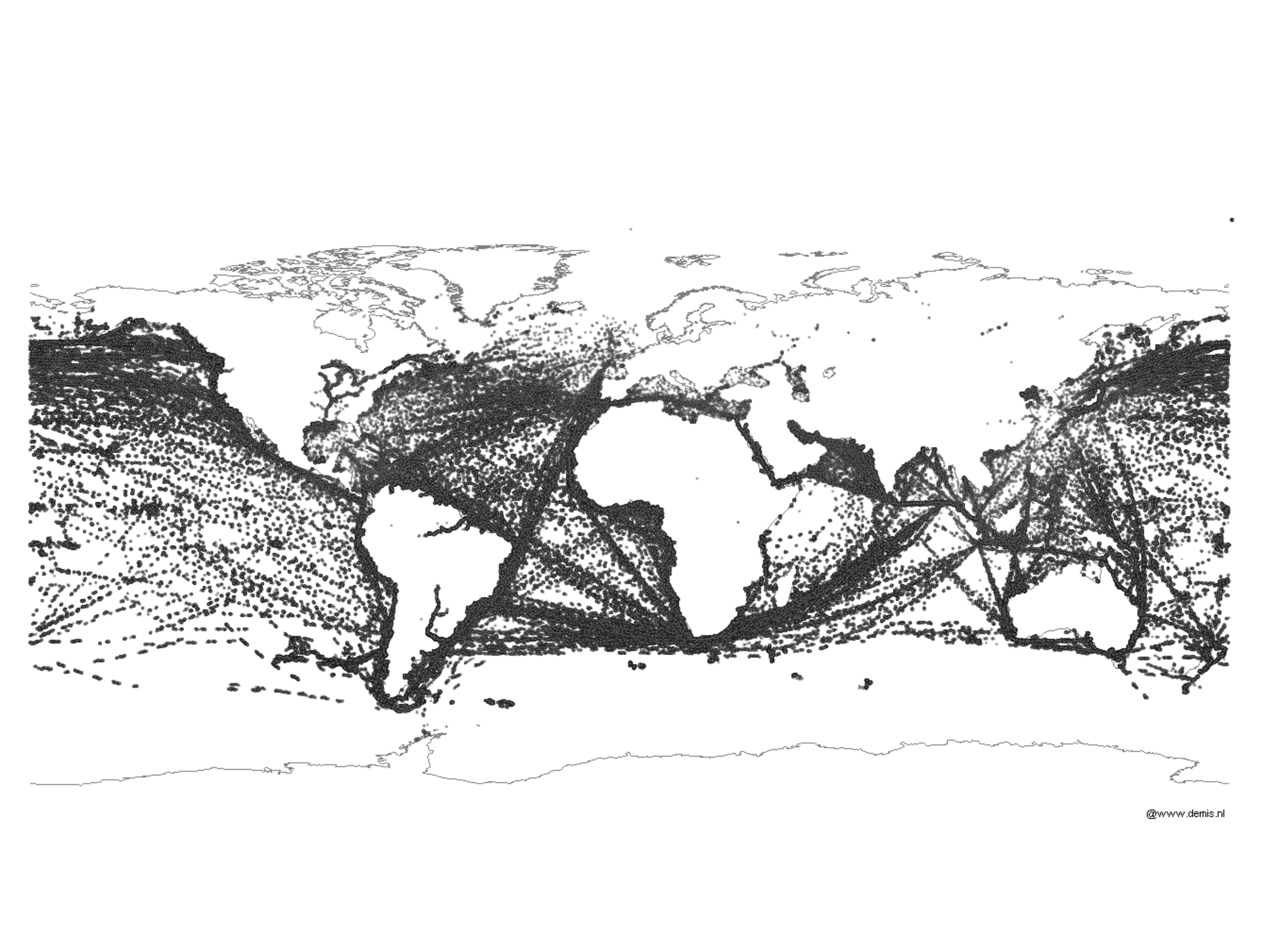 Ship routes plotted over time