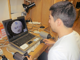 Diego with a computer simulation