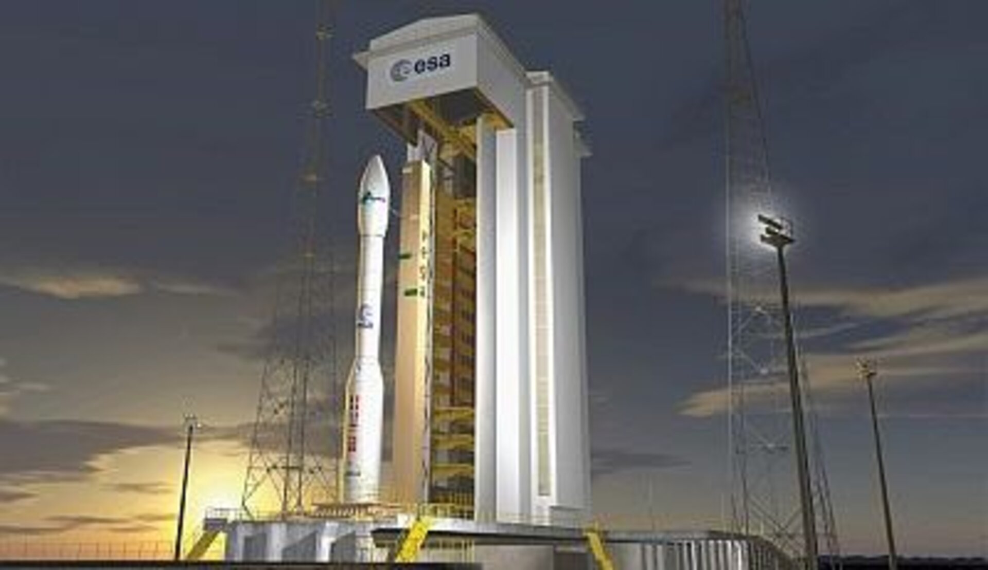 Vega laukaisualustallaan Euroopan avaruussatamassa Kouroussa