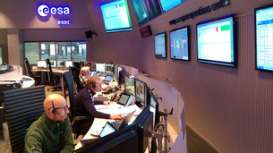 The B-Section of the Sentinel-2 mission control team seen in 'sim' training at ESOC on 11 Jan 2017. Lift-off is set for 7 March.