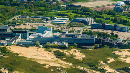 Dune-side aerial view of ESA’s ESTEC technical centre 
