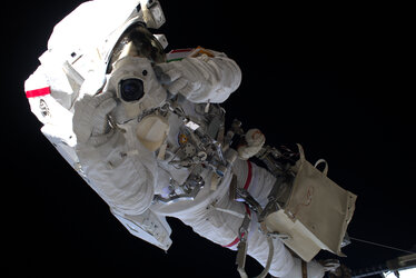 Luca Parmitano snaps a photo during his first spacewalk for AMS