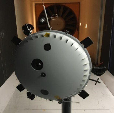 Huygens mock-up in the wind tunnel