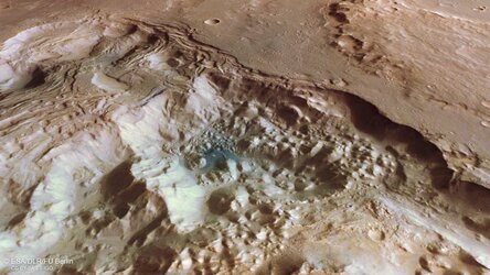 Perspective view of chaotic terrain in Mars’ Pyrrhae Regio