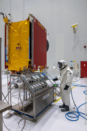 The Eutelsat Quantum satellite is fuelled prior to launch