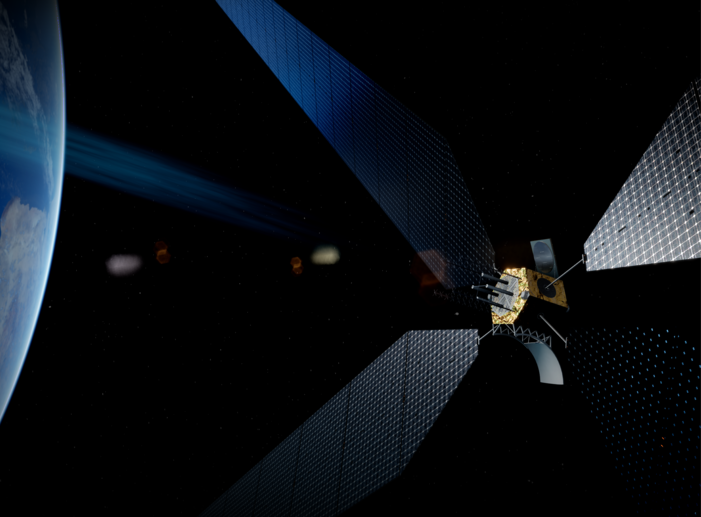 A concept image of a radio-frequency solar power satellite 