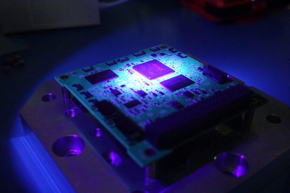 OBC-ADCS Board inspected with UV light