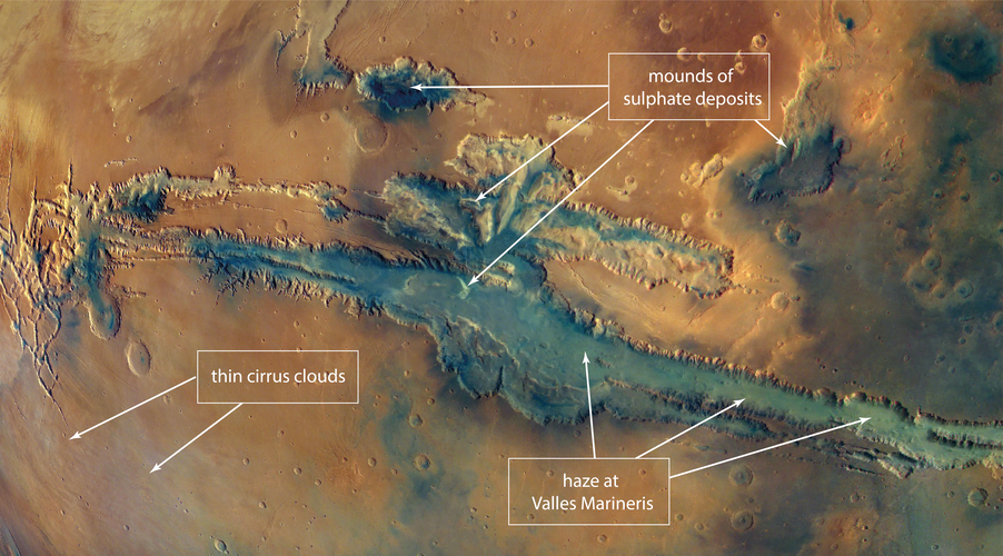 Close-up of Valles Marineris from global Mars colour mosaic (annotated)