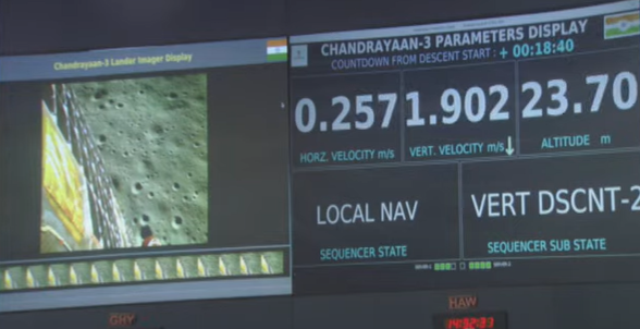 Okamžiky před přistáním sondy Čandraján-3 na Měsíci