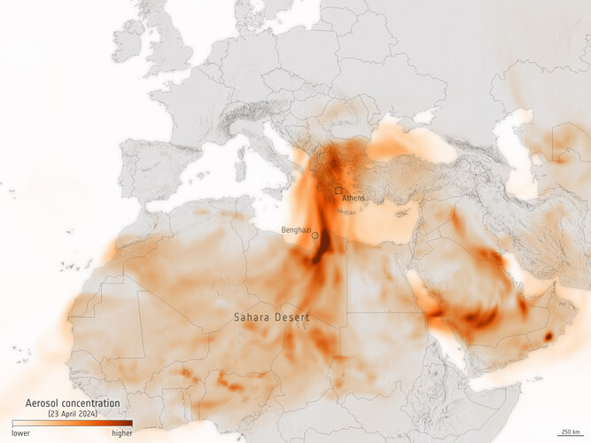 Aerosol spread from Saharan dust