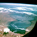 Het Tsjaadmeer gezien vanuit de Apollo 7 in 1968