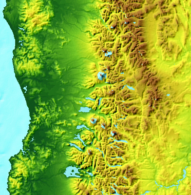 Digital elevation model (DEM) of the Araucanía Region