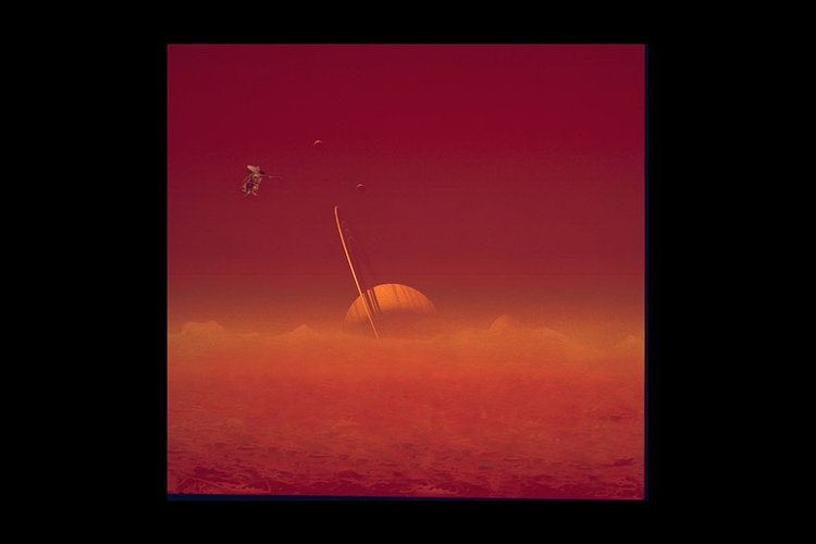 Saturn viewed through Titan's hazy atmosphere