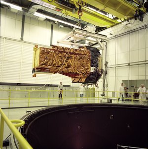 Structural test model of Integral is seen under testing at ESTEC