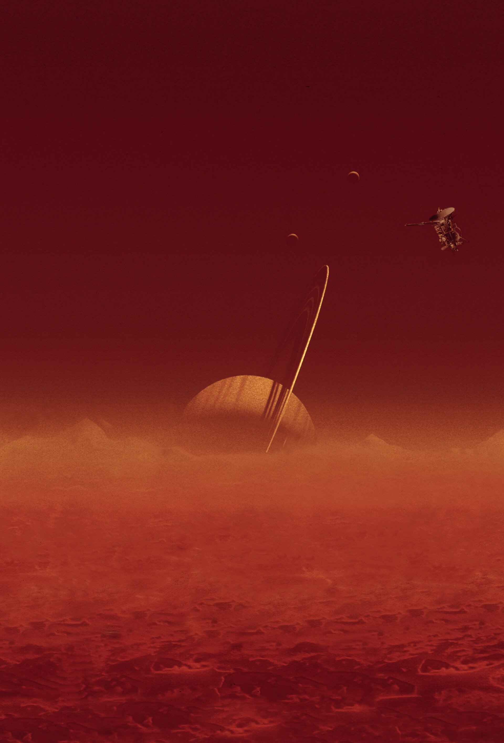 ESA - Saturn, seen from Titan, with Cassini just visible