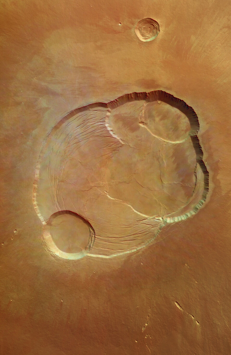 Détail de la caldeira multiple d’Olympus Mons
