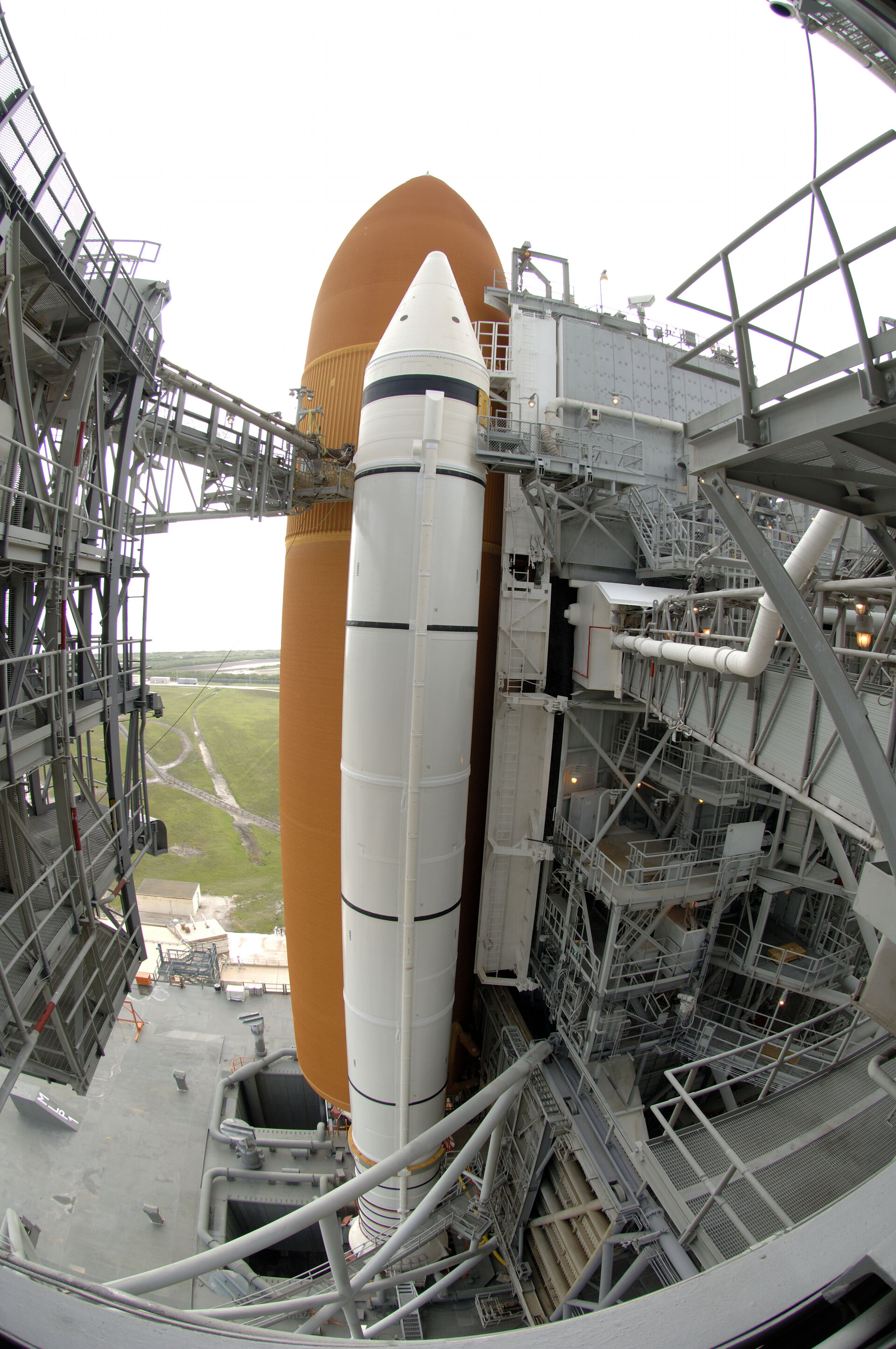 Space Shuttle Discovery stands ready on Launch Pad 39B at NASA's Kennedy Space Center, in Florida