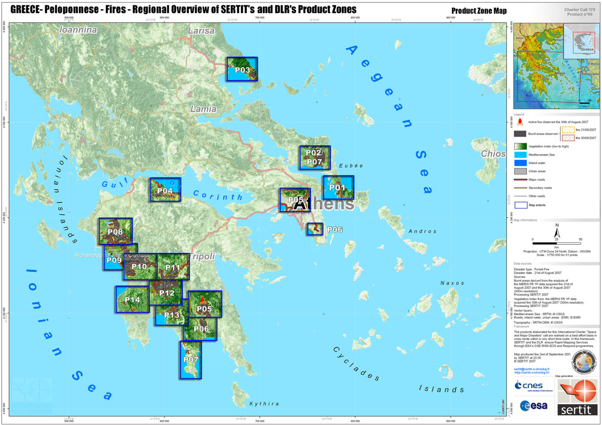 First assessment of burnt areas