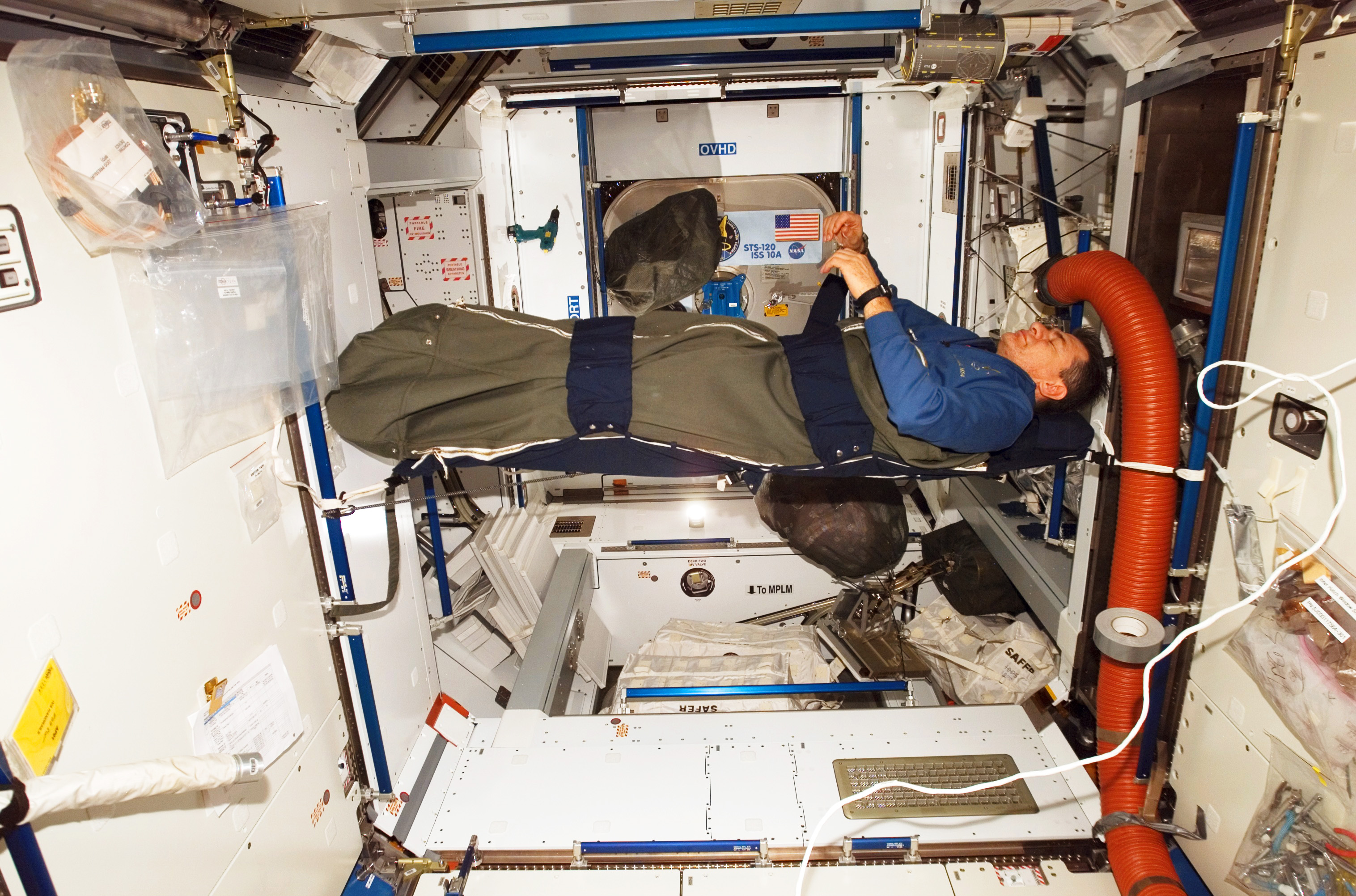 inside space station sleeping