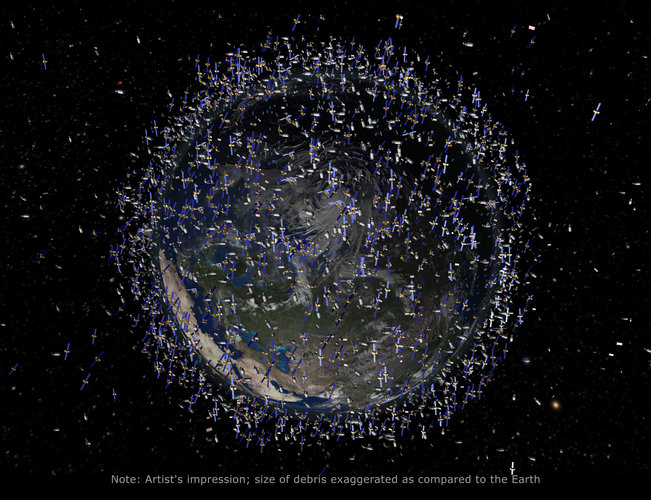 Objects in Low Earth Orbit (LEO) - view over the North Pole