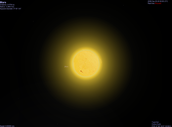 Generated view of Mars as seen from Earth - looking past the Sun (click for larger version)