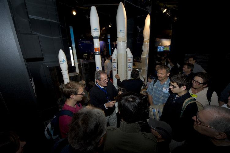 Public visiting the ESA Pavilion with Mr Philippe Poinas