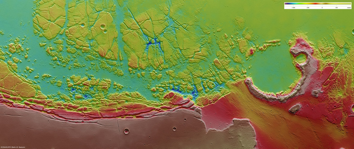 Kasei Valles and Sacra Fossae ortho-image. North is to the right