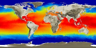 Satellieten nemen onder meer de temperatuur van de oceanen waar