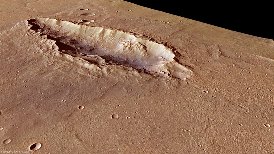 Perspective view of elongated crater