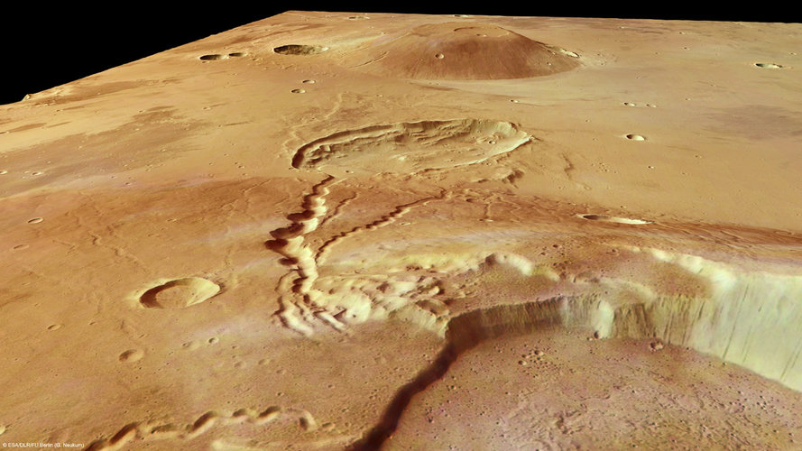 Ceraunius Tholus and Uranius Tholus in perspective