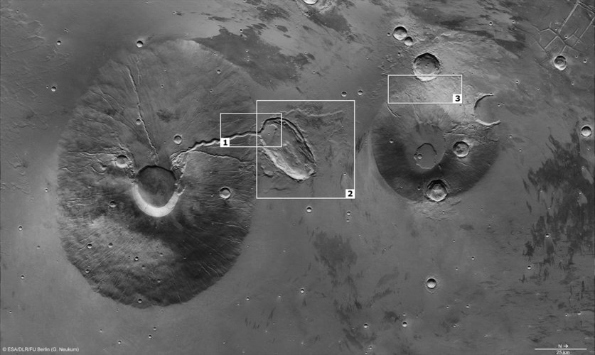 Features around Ceraunius Tholus and Uranius Tholus