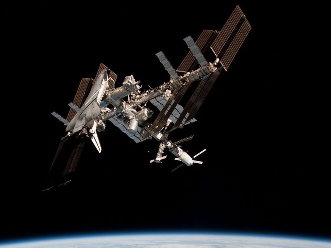 The International Space Station with ATV-2 and Endeavour