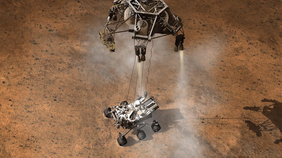 Rover wird vom "Skycrane" abgesetzt