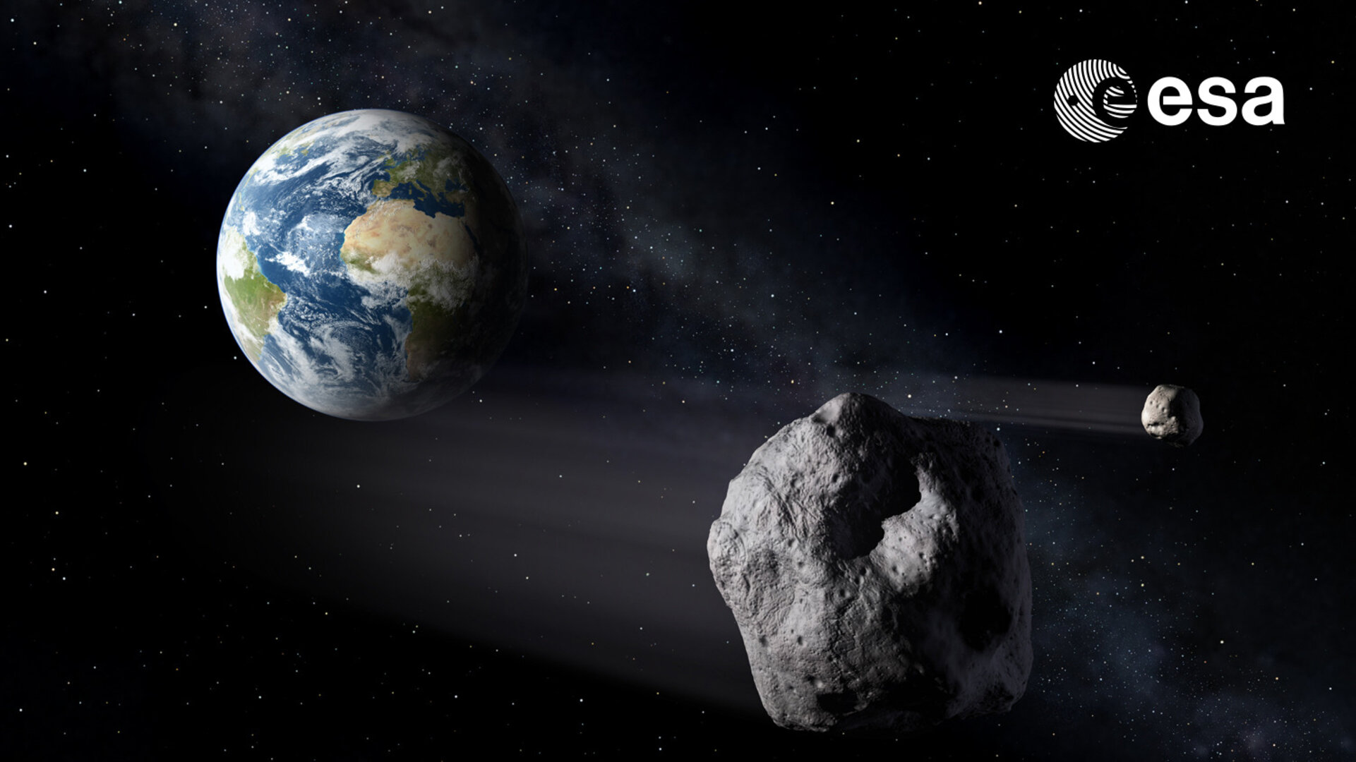 Artist's impression of asteroids passing Earth