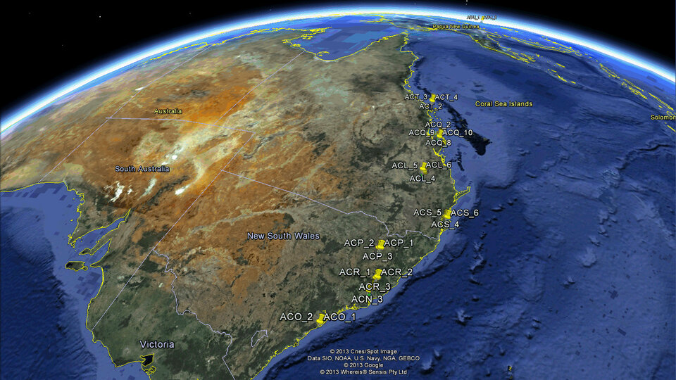 De waarneming van vliegtuigen aan de oostkust van Australië