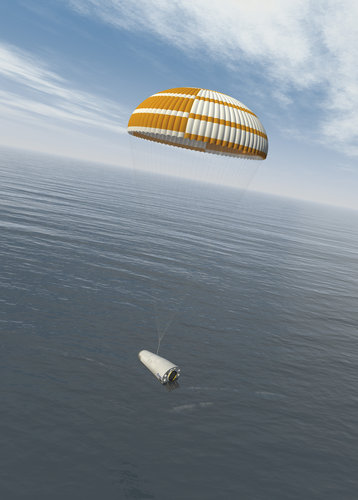 Artist's view of IXV deploying a parachute to slow its descent 