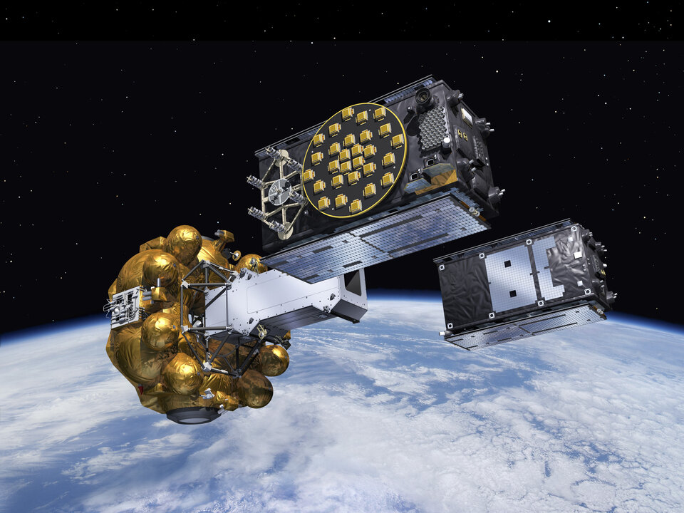 De Galileo-satellieten komen los van hun Sojoez-raket