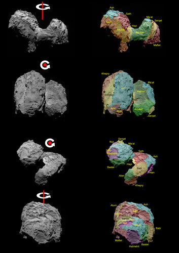 Comet rotation and regions