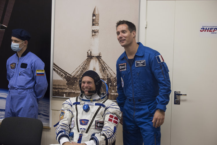 Andreas Mogensen dressed in his Russian Sokol suit