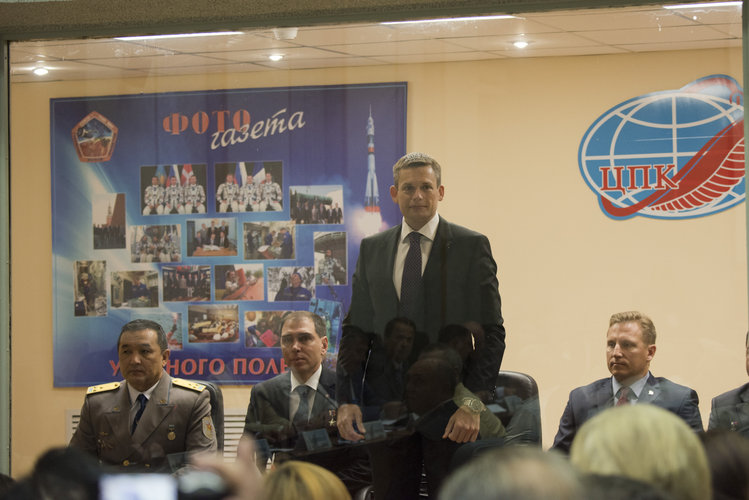 Andreas Mogensen during the State Commission meeting to approve the Soyuz launch