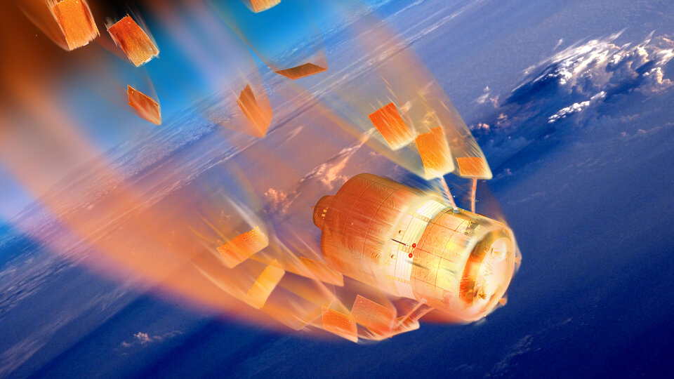 Artist’s impression of ESA’s Automated Transfer Vehicle (ATV) burning up as it re-enters the atmosphere