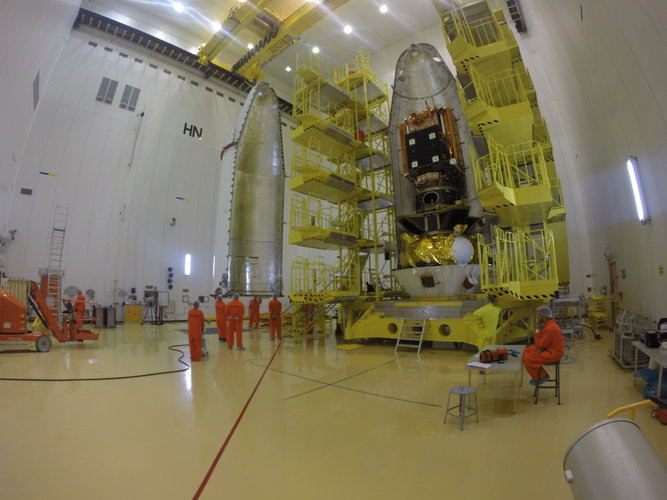 Sentinel-1B being encapsulated within its Soyuz fairing