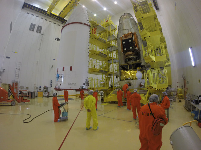 Sentinel-1B being encapsulated within its Soyuz fairing