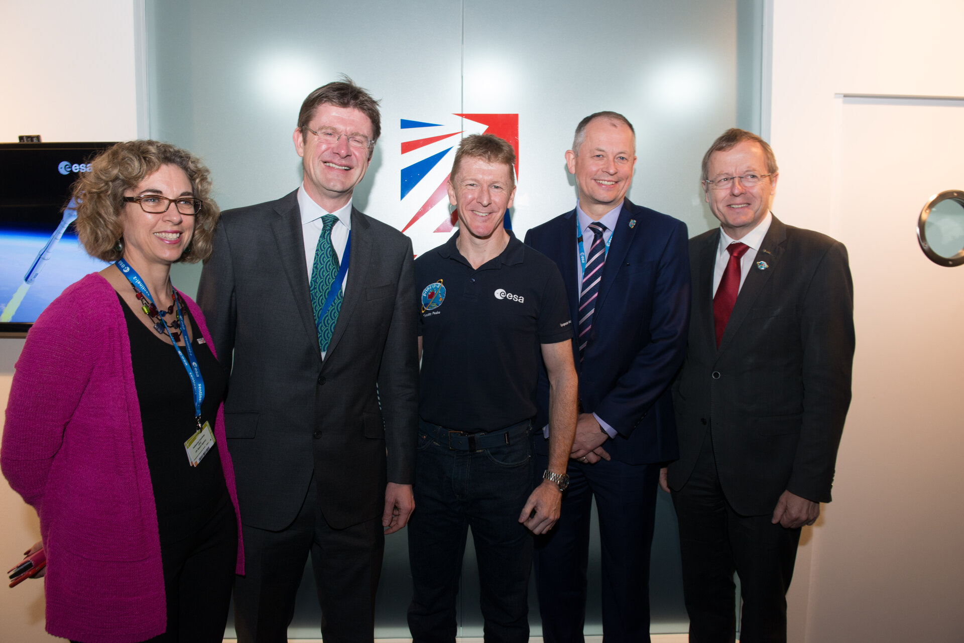 Katherine Courtney, Greg Clark, Tim Peake, David Parker, Jan Wörner