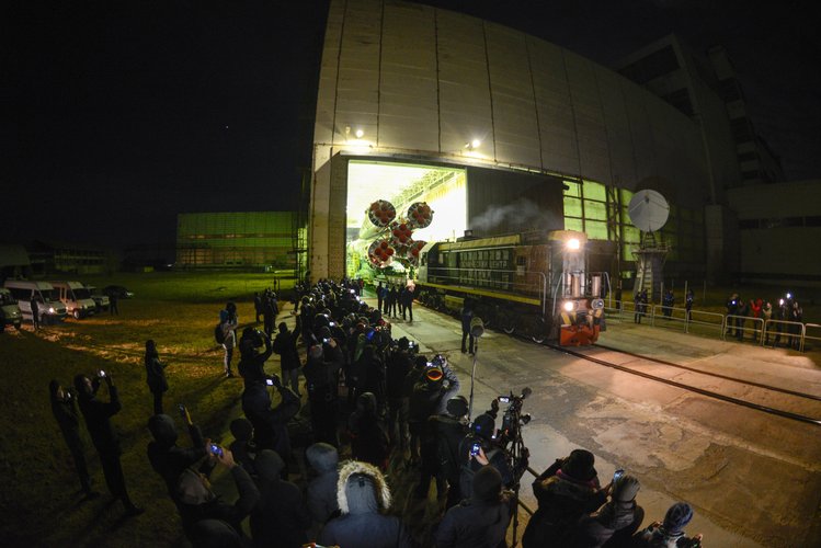 Soyuz spacecraft roll out