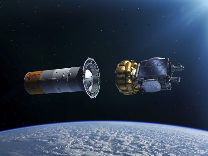 Artist’s impression of the SmallGEO/H36W-1 Fregat separation